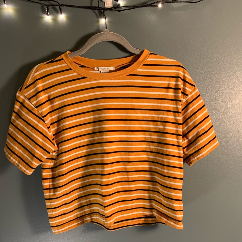 Forever 21 Black and Orange Striped Tee Size S